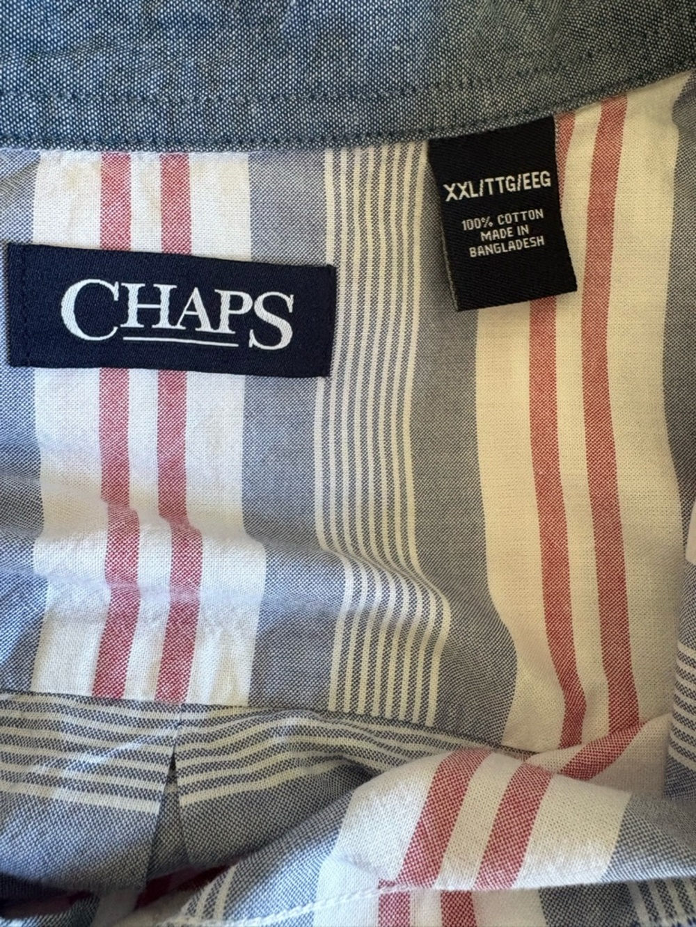 Chaps Men’s L Short Sleeve Button Down Shirts Green Plaid Blue Stripe (XXL) - Picture 7 of 10